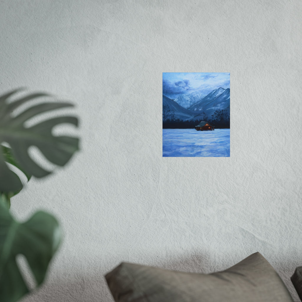 Fine Art Poster — Cozy Mountain Cabin Winter Landscape Print